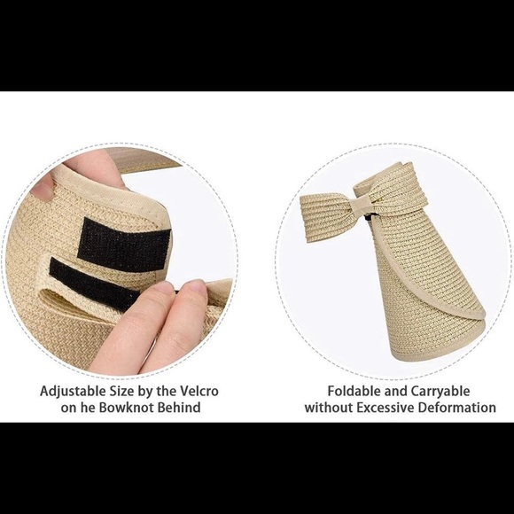 Foldable Straw Sun Visor Topless Beach Hat - Picture 2 of 2